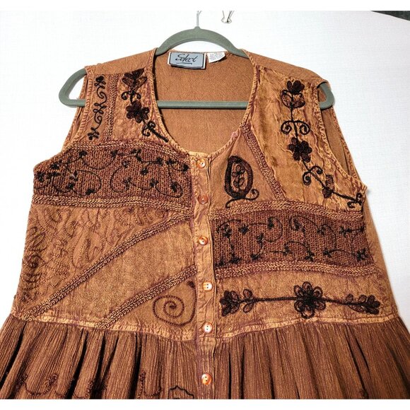 VTG SELECT Womens Maxi Dress 1X Sleeveless Button Up Embroidered Holiday Dress - Picture 2 of 12